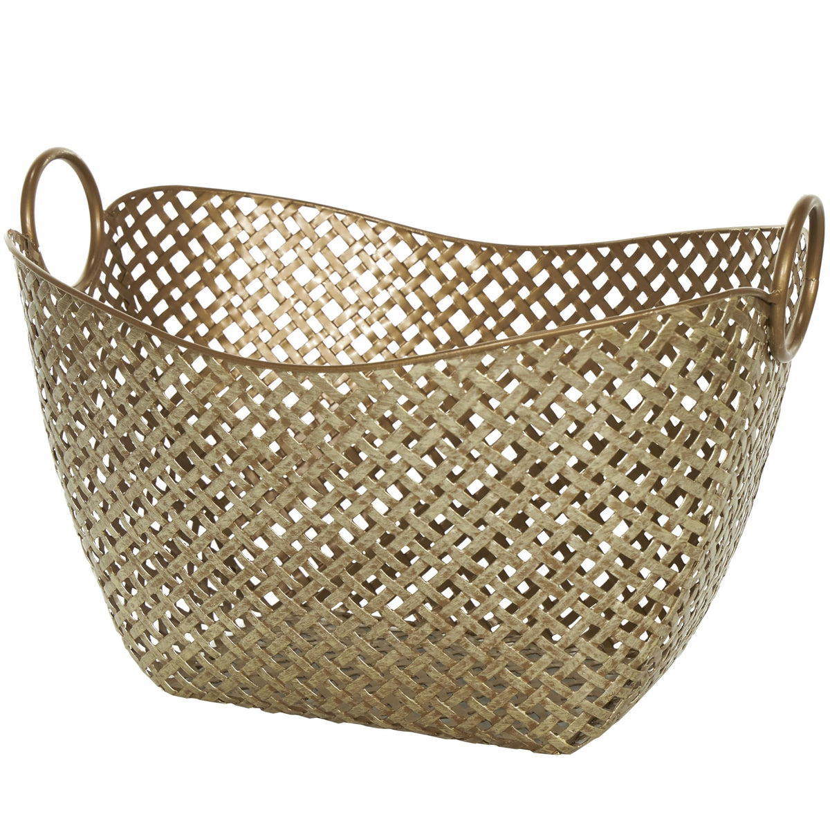 Deco 79 Metal Handmade Decorative and Functional Storage Basket Woven Inspired Basket Organizer