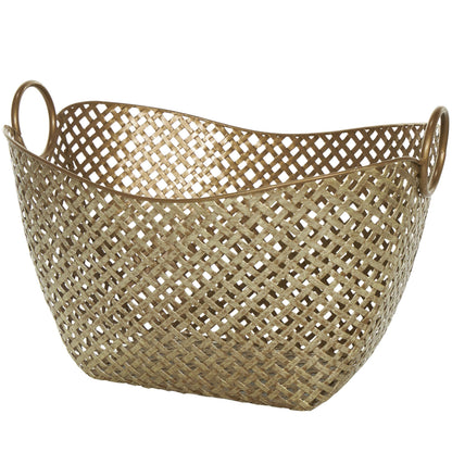 Deco 79 Metal Handmade Decorative and Functional Storage Basket Woven Inspired Basket Organizer