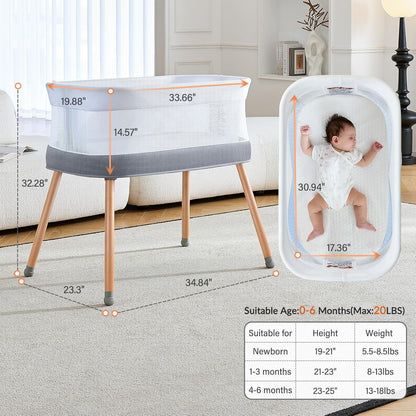 Electric Bassinet for Baby 3 Rocking Speeds, Auto Bedside Sleeper with 8 Soothing Music, Rocking
