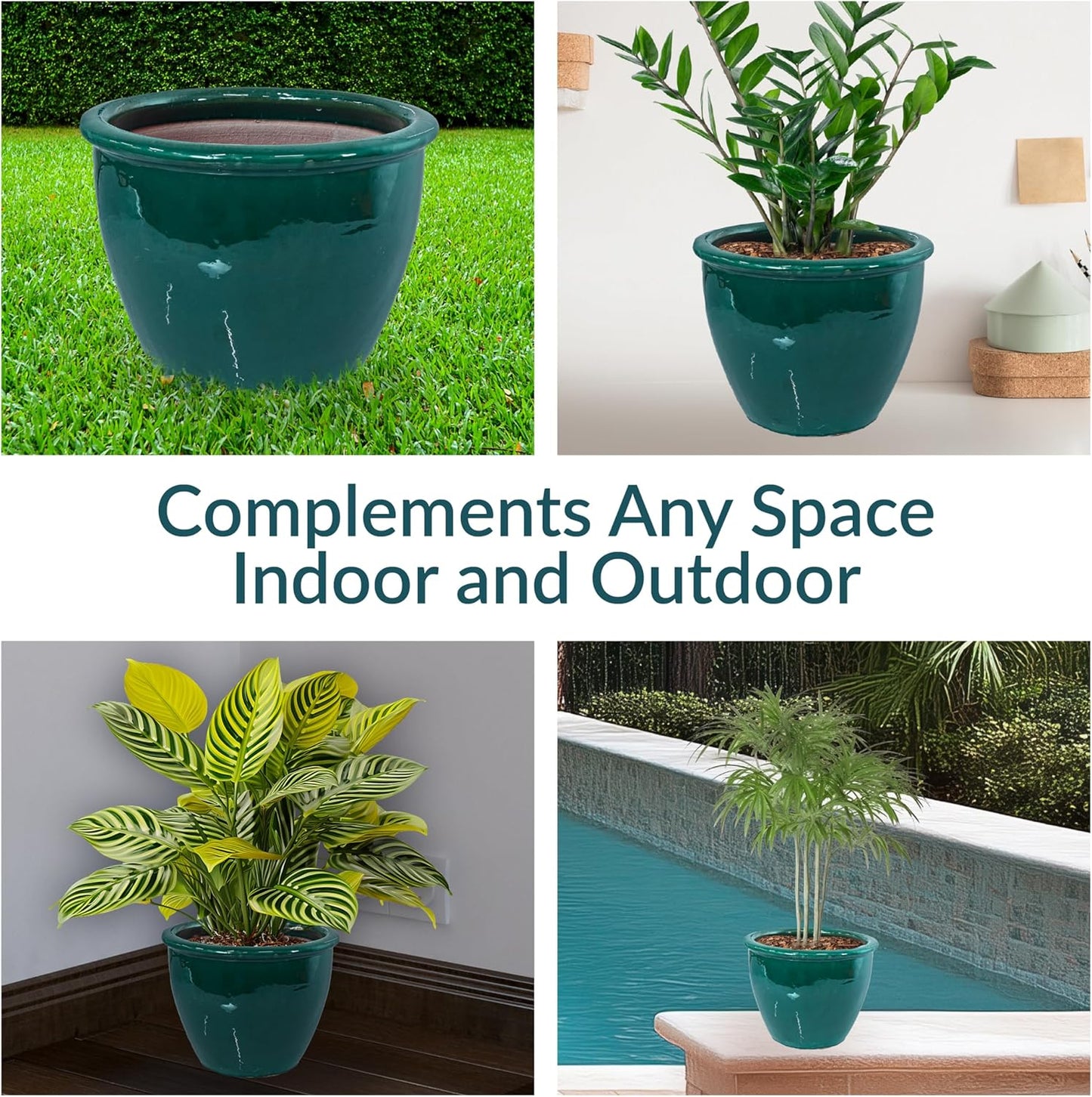 Sunnydaze Chalet Large Ceramic Plant Pot - Round Outdoor Glazed Ceramic Planter Pot with Drainage