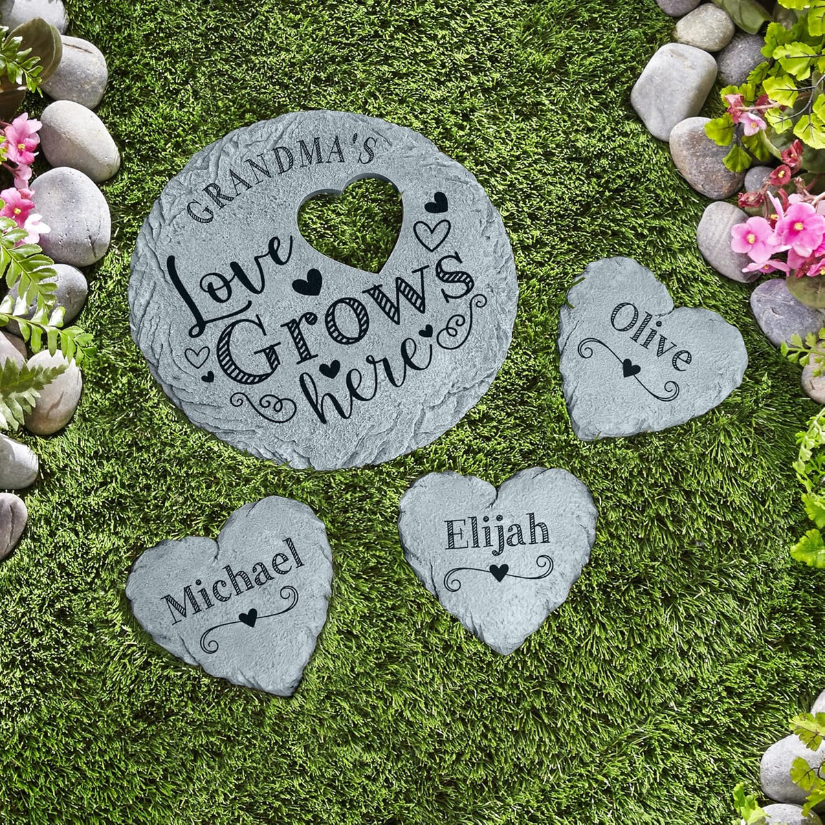 Let's Make Memories Personalized Garden Stone - Resin - Custom Garden Décor - Heart Stepping Stone