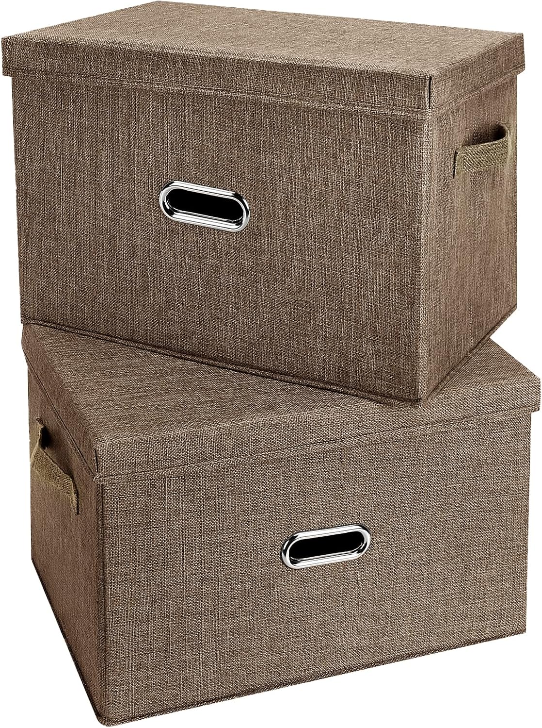 Large Linen Fabric Foldable Storage Bins with Removable Lid and Handles, Washable Storage Box