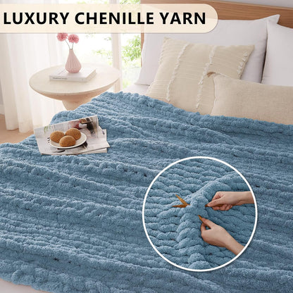 L'AGRATY Chunky Knit Blanket Throw: 60''x80'' Chenille Chunky Knitted Throw Blanket for Bed Couch