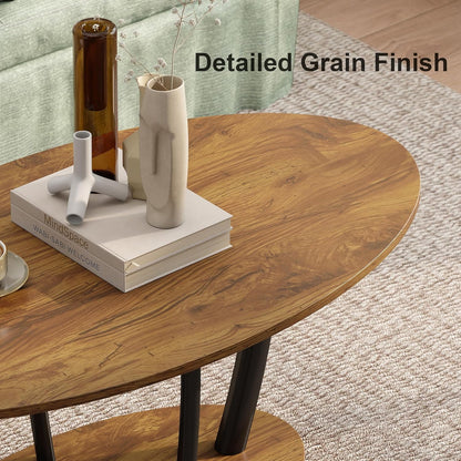 Manora Small Oval Coffee Table with Storage, Farmhouse Industrial Center Table for Living Room