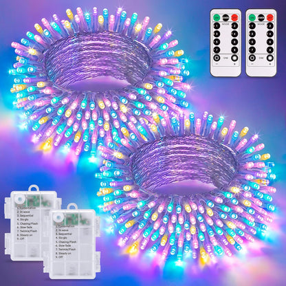 JMEXSUSS 2 Pack Easter Lights Battery Operated Outdoor Indoor, Total 66ft 200 LED Multicolor Easter