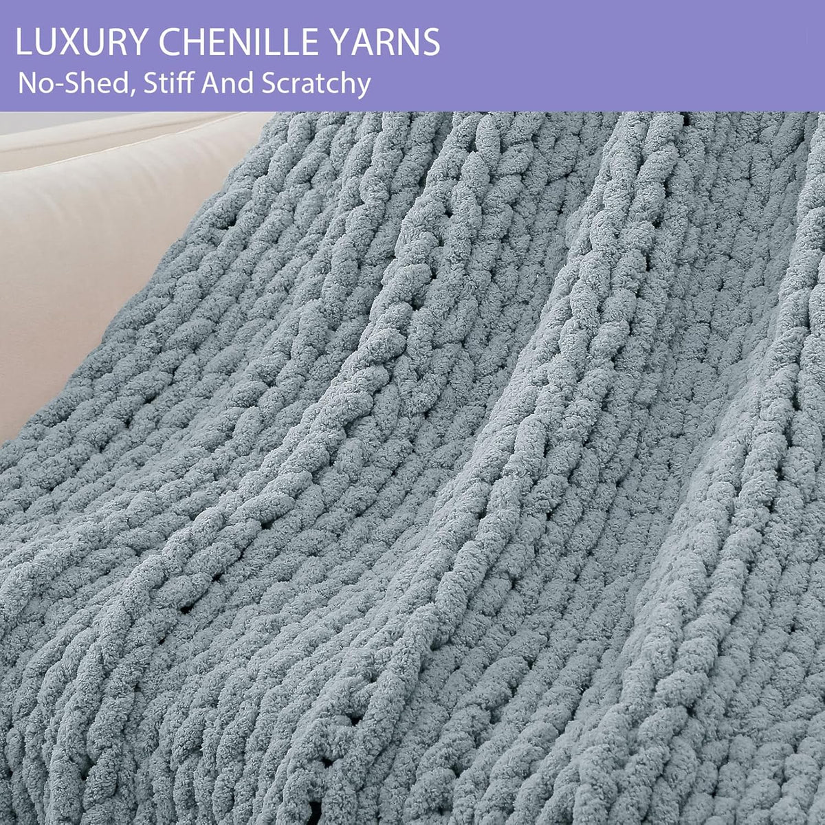 Bigacogo Chunky Knit Throw Blanket for Couch, 40x60 inches, 100% Hand Knitted with Thick Jumbo