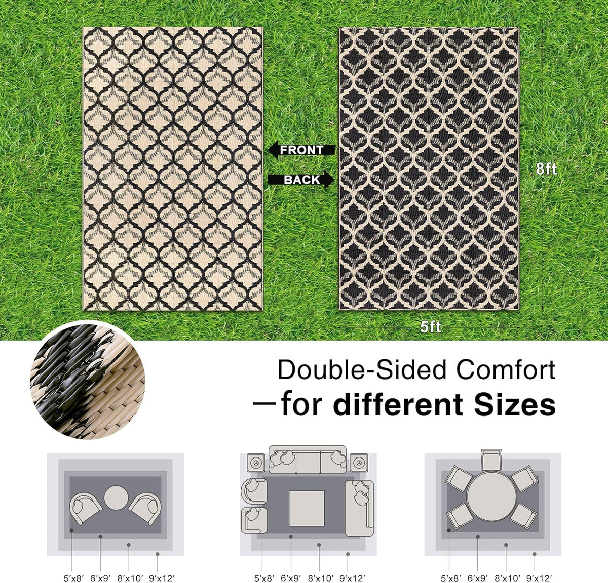 OLANLY Reversible Outdoor Rug 5x8 ft Clearance, Waterproof Outdoor Plastic Straw Rug with