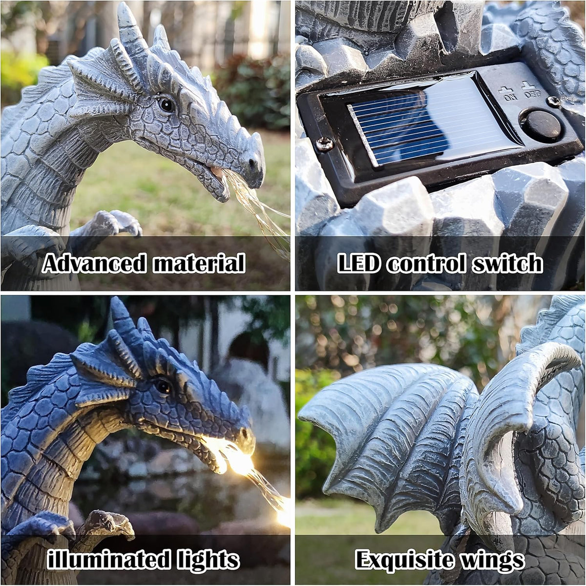 Dragon Solar Garden Statues Outdoor Decoration with LED Light Strings,Dragon Figurine Solar Lights
