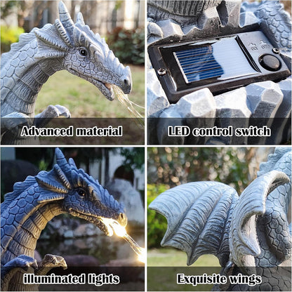Dragon Solar Garden Statues Outdoor Decoration with LED Light Strings,Dragon Figurine Solar Lights