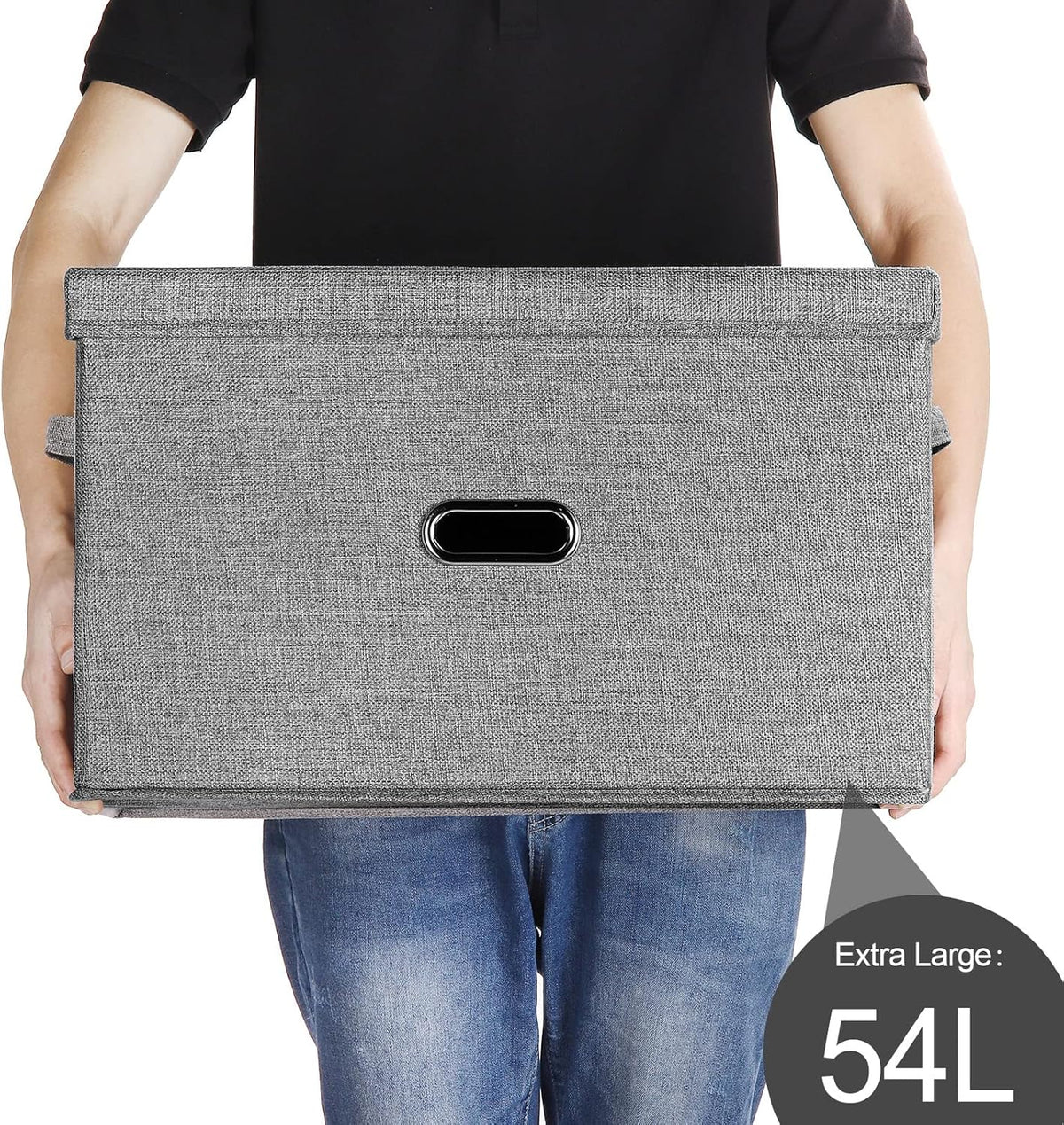 Large Linen Fabric Foldable Storage Bins with Removable Lid and Handles, Washable Storage Box