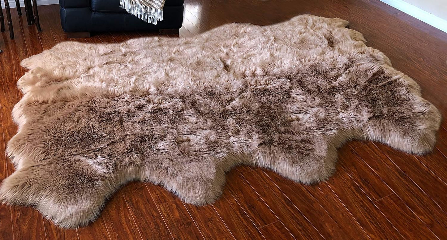 LAMBZY Faux Sheepskin Hypoallergenic Free Shape Silky Shag Rug, Luxury Shaggy Silky Plush Carpet