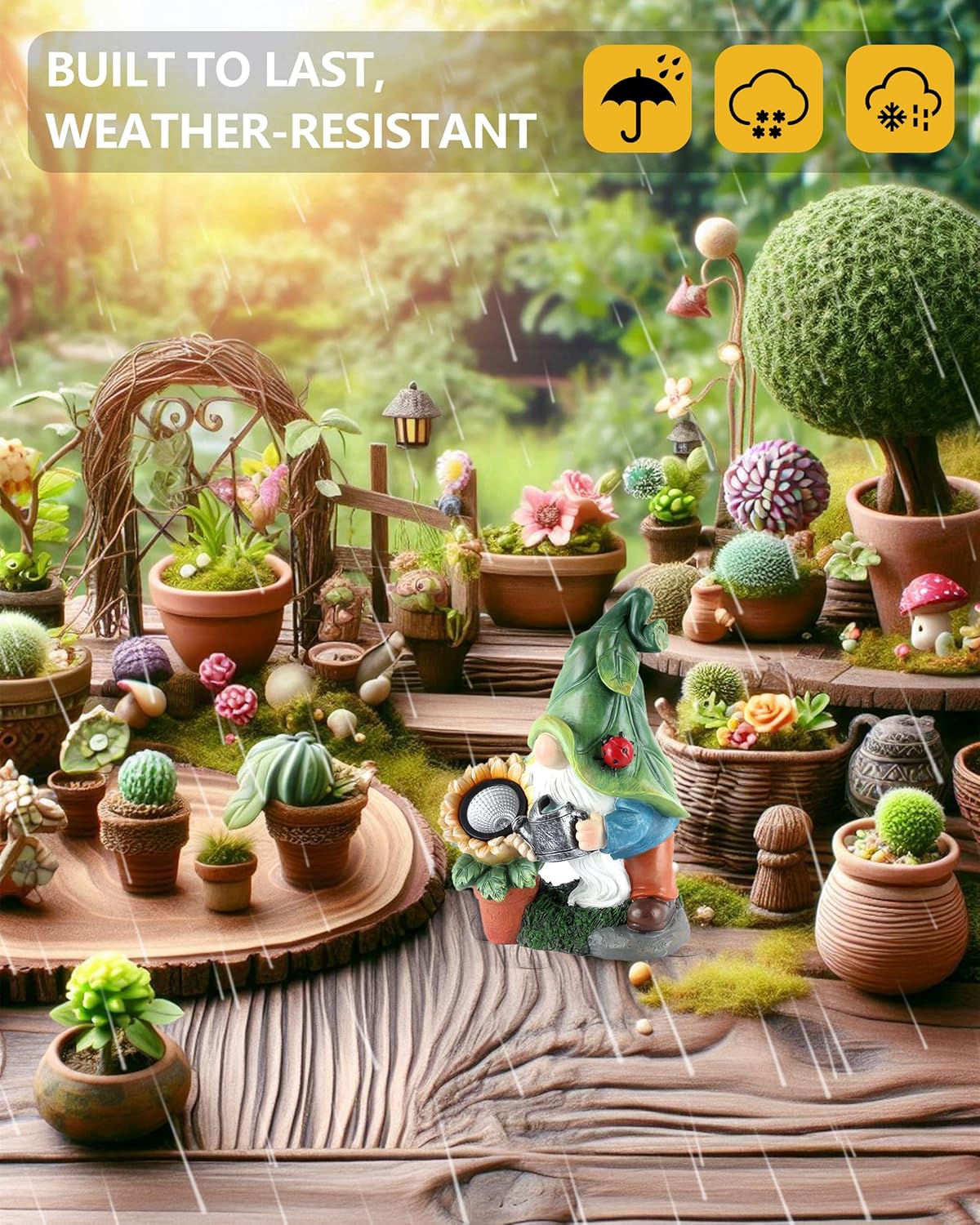 Solar-Powered Large Garden Gnome Watering Can Sunflower - 12 in Garden Decor Gnomes Decorations for