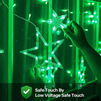 Green Star Icicle Lights,126LED 8.2FT Christmas String Lights with 8 Modes Waterproof,Clear Wire