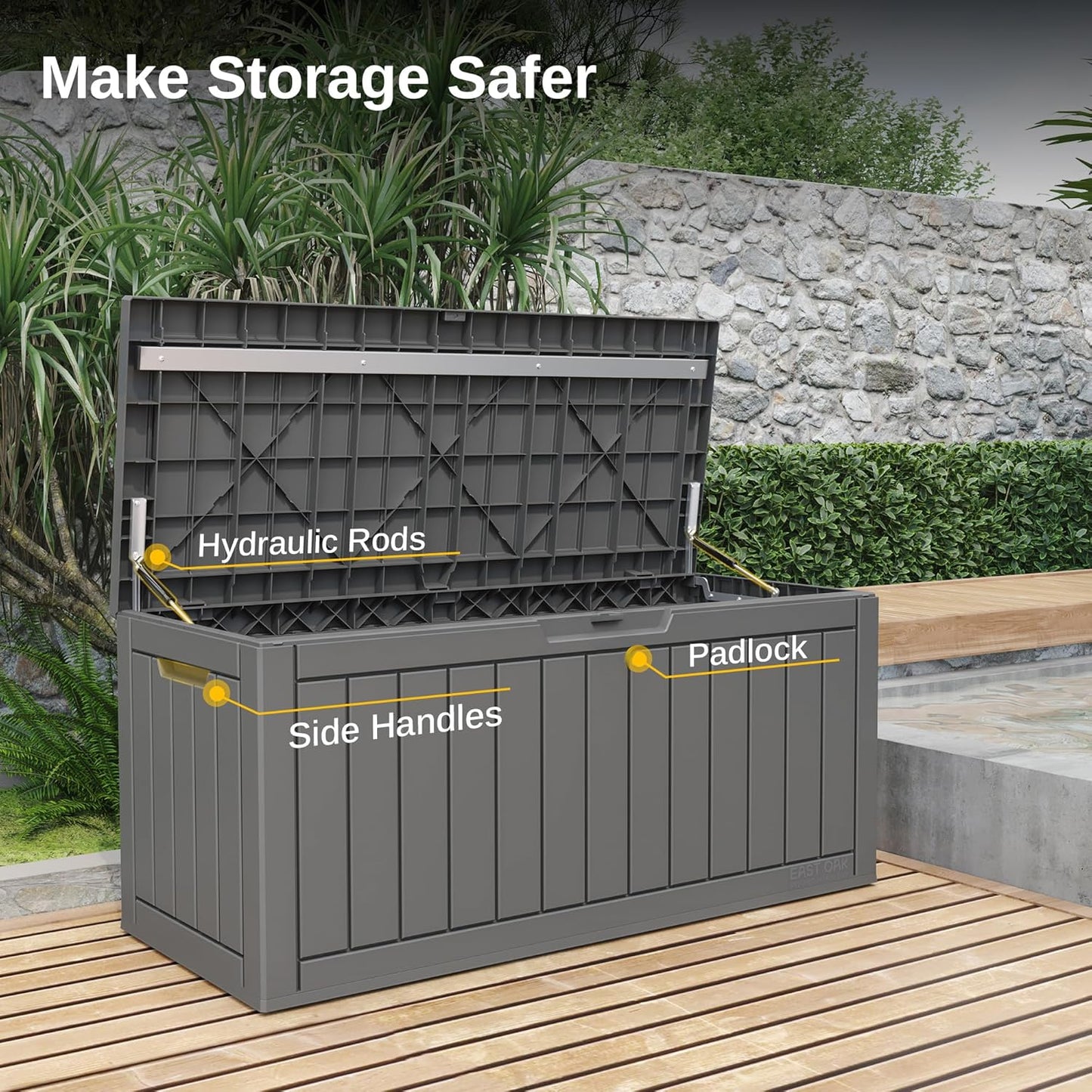 EAST OAK Outdoor Storage Box, 90 Gallon Deck Box, Waterproof Resin Storage Bin for Patio Cushions