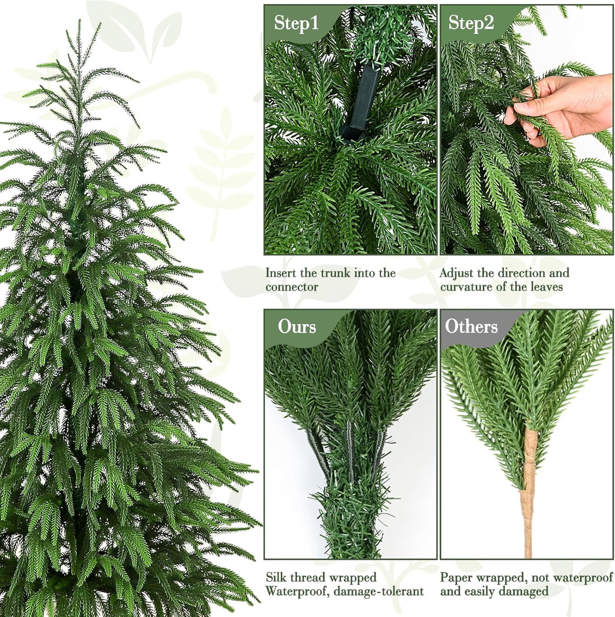 Artificial Norfolk Pine Tree, 3 ft Realistic Christmas Tree, Fake Potted Plants for Front Porch