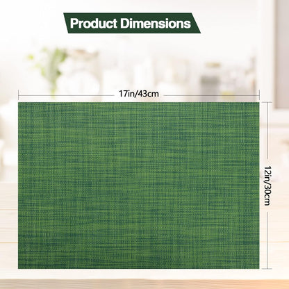 Green Placemats Set of 6 - Wipe Clean Vinyl Placemats - Washable Heat Resistant PVC Table Mats for