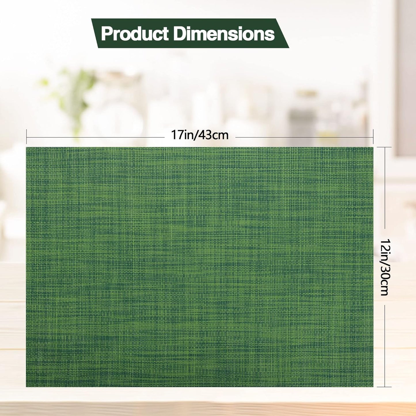 Green Placemats Set of 8 - Wipe Clean Vinyl Placemats - Washable Heat Resistant PVC Placemats for