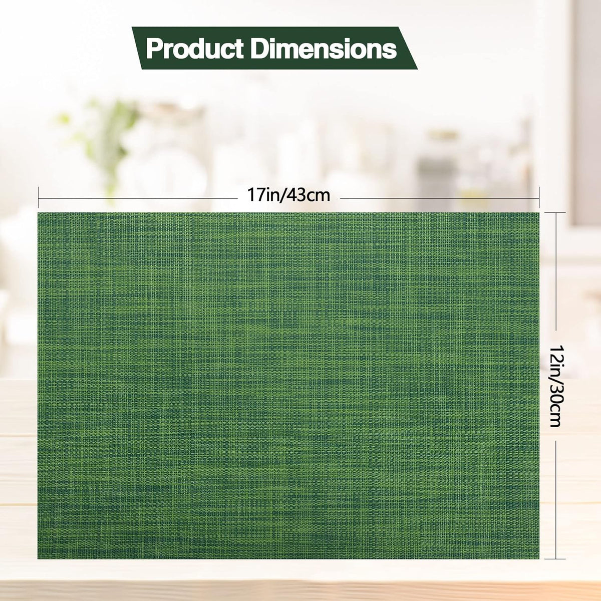 Green Placemats Set of 8 - Wipe Clean Vinyl Placemats - Washable Heat Resistant PVC Placemats for