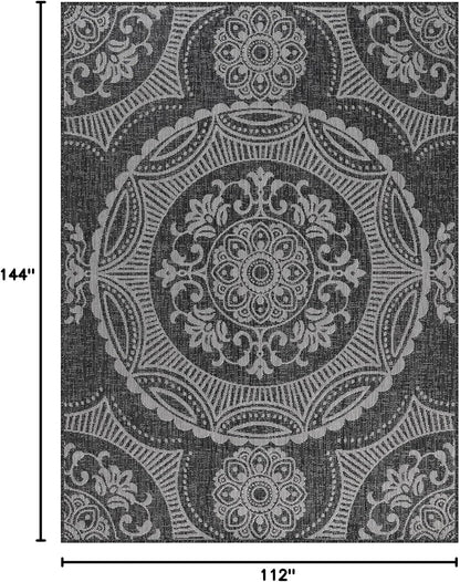 Medallion Outdoor Rug 9x12 Washable Outside Carpet for Indoor Patio Porch Waterproof Easy Cleaning