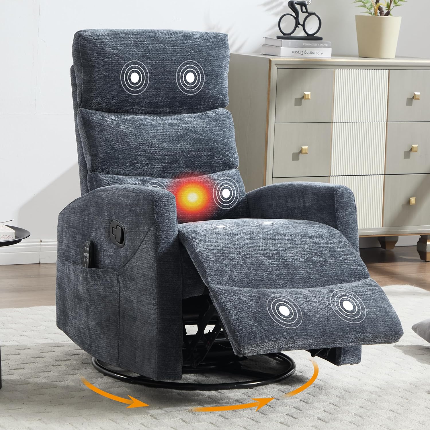 Manual Swivel Rocker Recliner Chair for Adults, Overstuffed Reclining Glider Chair for Nursing with