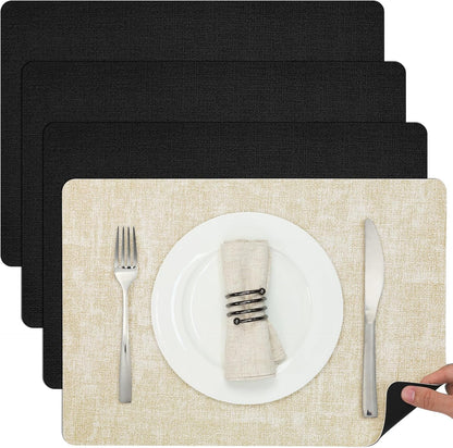 Myir JUN Dual Sided Placemats, Faux Leather Set of 4 for Dining Table Indoor Outdoor, Square
