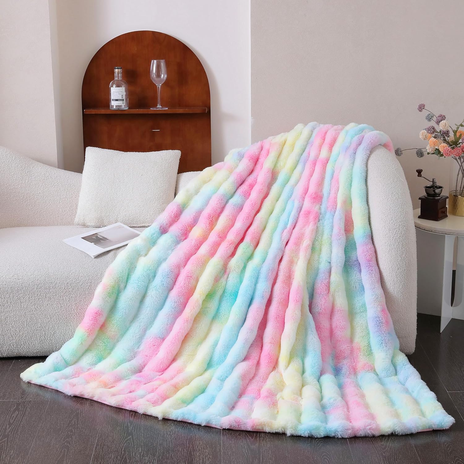 UKELER Colorful Plush Furry Throw Blanket 50''x60'', Super Soft Cozy Warm Blanket for Bed, Couch