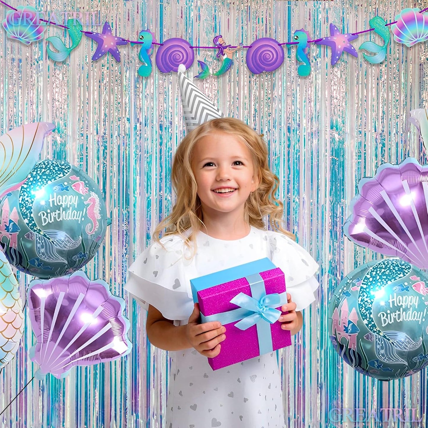 Iridescent Party Streamers Backdrop - GREATRIL Neon Transparent Holographic Tinsel Foil Fringe