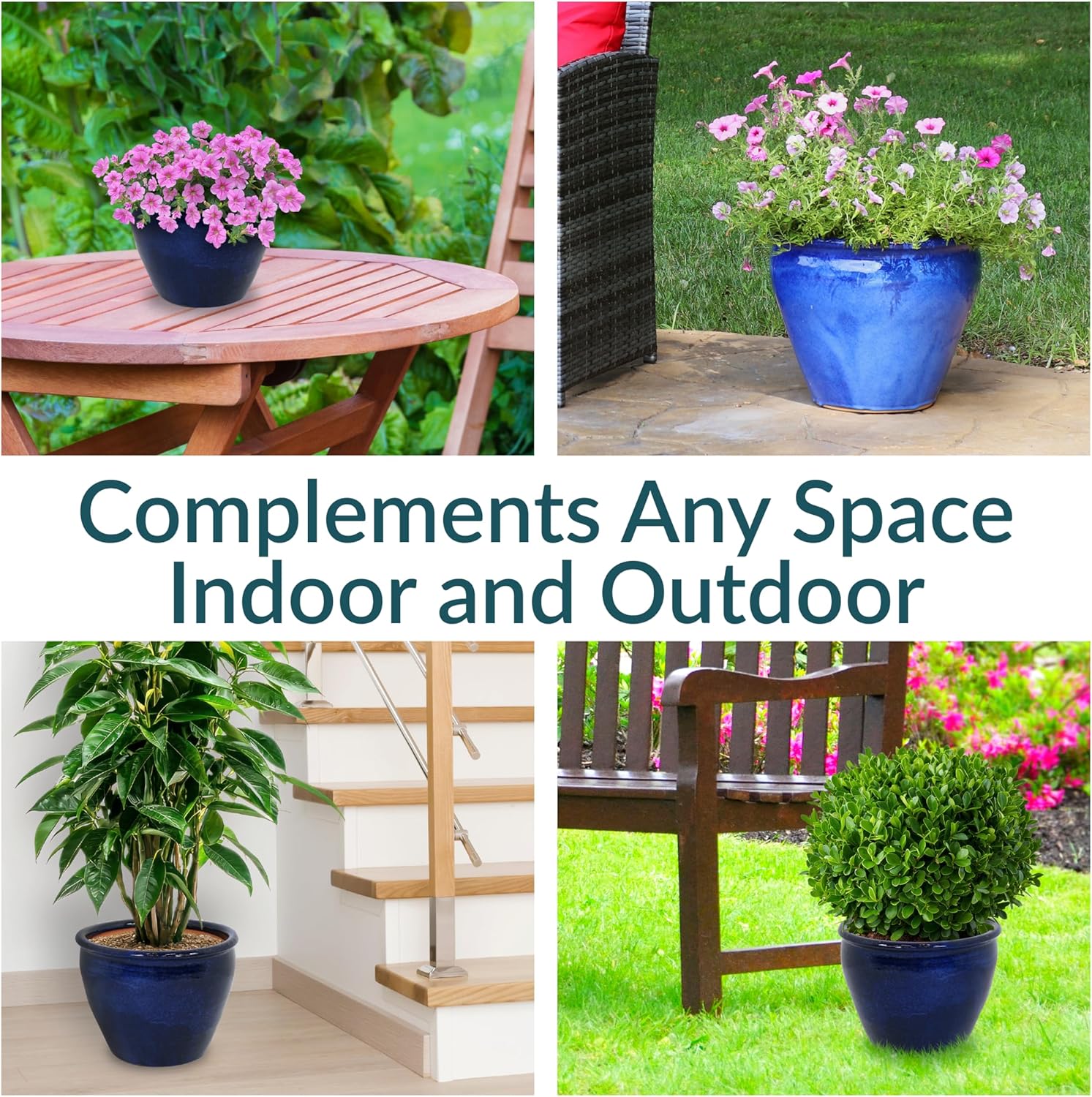 Sunnydaze Chalet Large Ceramic Plant Pot - Round Outdoor Glazed Ceramic Planter Pot with Drainage