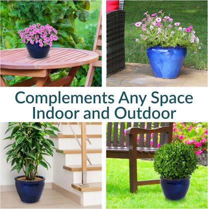 Sunnydaze Chalet Large Ceramic Plant Pot - Round Outdoor Glazed Ceramic Planter Pot with Drainage