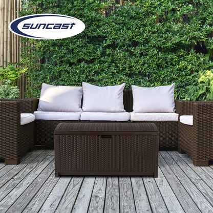 Suncast Outdoor Storage Box - 73 Gallon Mocha Brown Deck Box for Patio, Waterproof Outdoor Storage