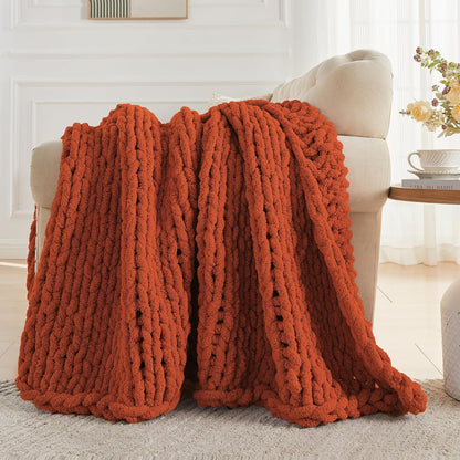 Carriediosa Chunky Knit Throw Blanket 50" X 60", 100% Hand Made Large Chenille Loop Yarn Soft