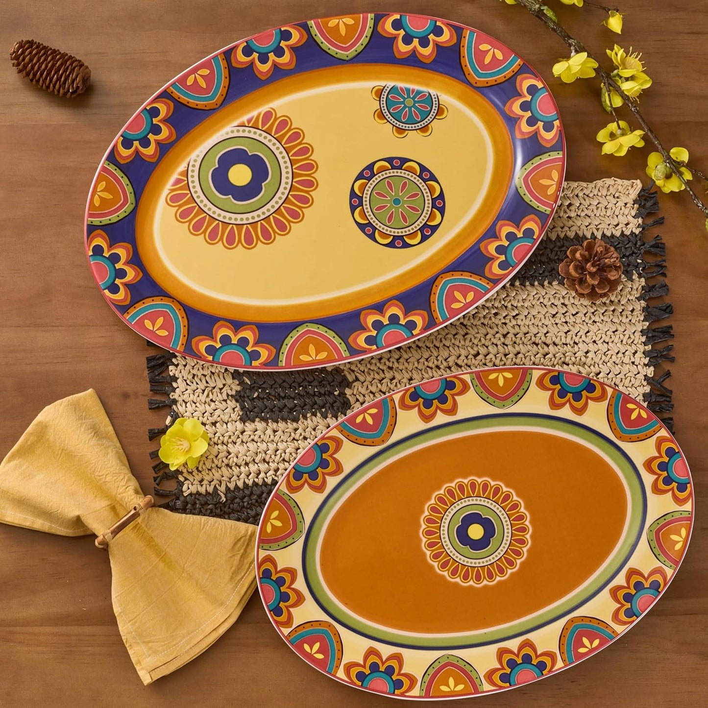 Bico Tunisian 16 plus 14 inch Oval Platters Set, Set of 2, Microwave and Dishwasher Safe, for