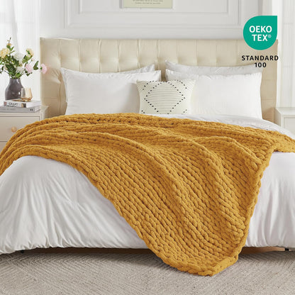 Carriediosa Chunky Knit Throw Blanket 50" X 60", 100% Hand Made Large Chenille Loop Yarn Soft
