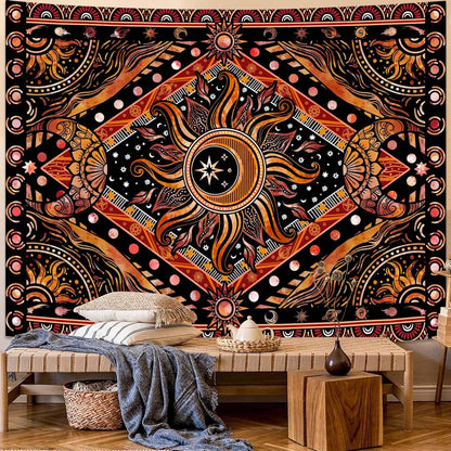 Lunerfex Hippie Sun and Moon Tapestry Bohemian Celestial Tapestries Aesthetic Tapestry for Bedroom