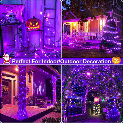 Purple Halloween Lights Outdoor, 100FT 300 LED Halloween String Lights with 8 Modes Waterproof
