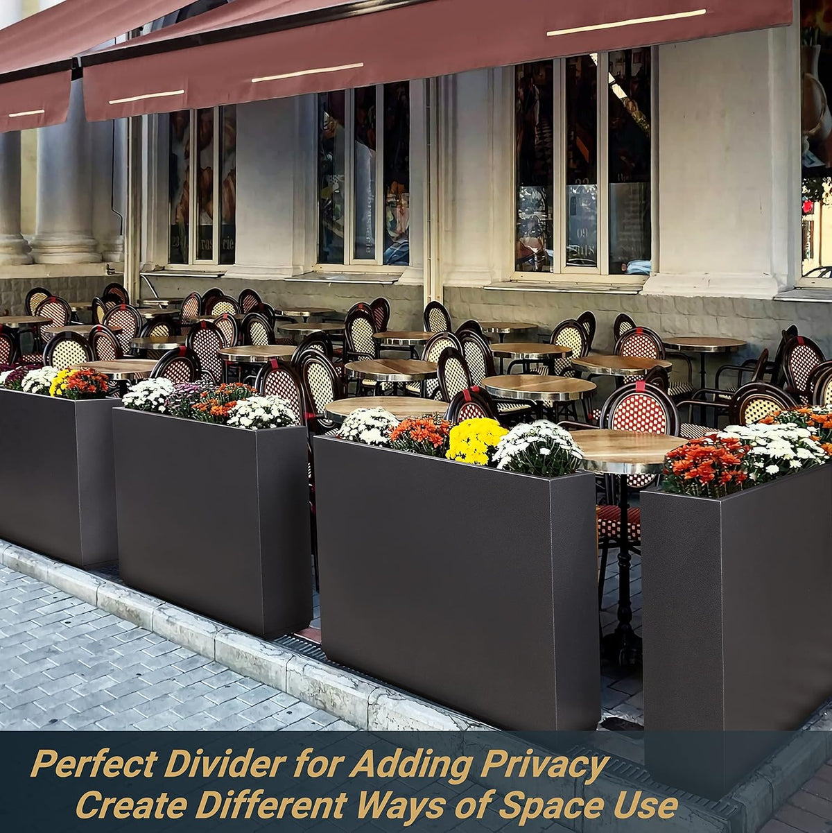 Metallic Heavy Planter for Outdoor Plants, 38Lx10Wx30H Inches Tall and Long Metal Divider Planter