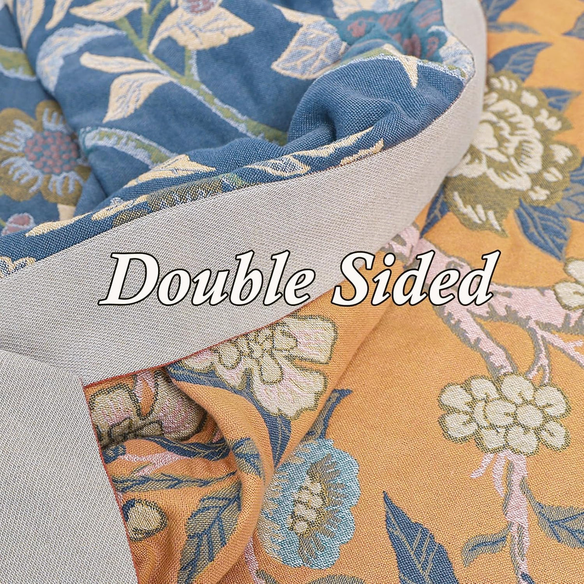 Snycler Boho Throw Blanket for Bed - 100% Cotton Ultra Soft Rustic Quilt Blanket Orange Bird Floral