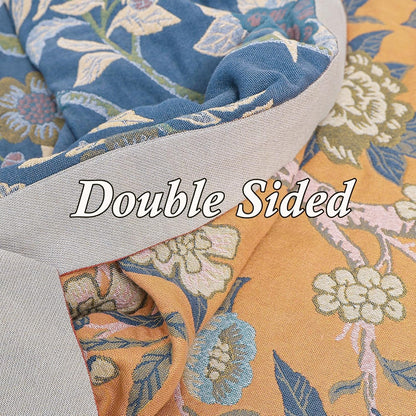 Snycler Boho Throw Blanket for Bed - 100% Cotton Ultra Soft Rustic Quilt Blanket Orange Bird Floral