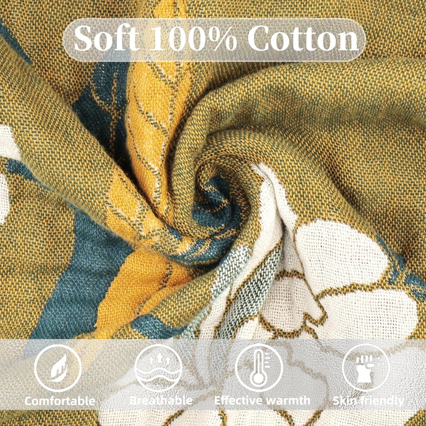 Boho Throw Blanket for Bed - 100% Pure Cotton Ultra Soft Rustic Quilt - Farmhouse Decor Bed