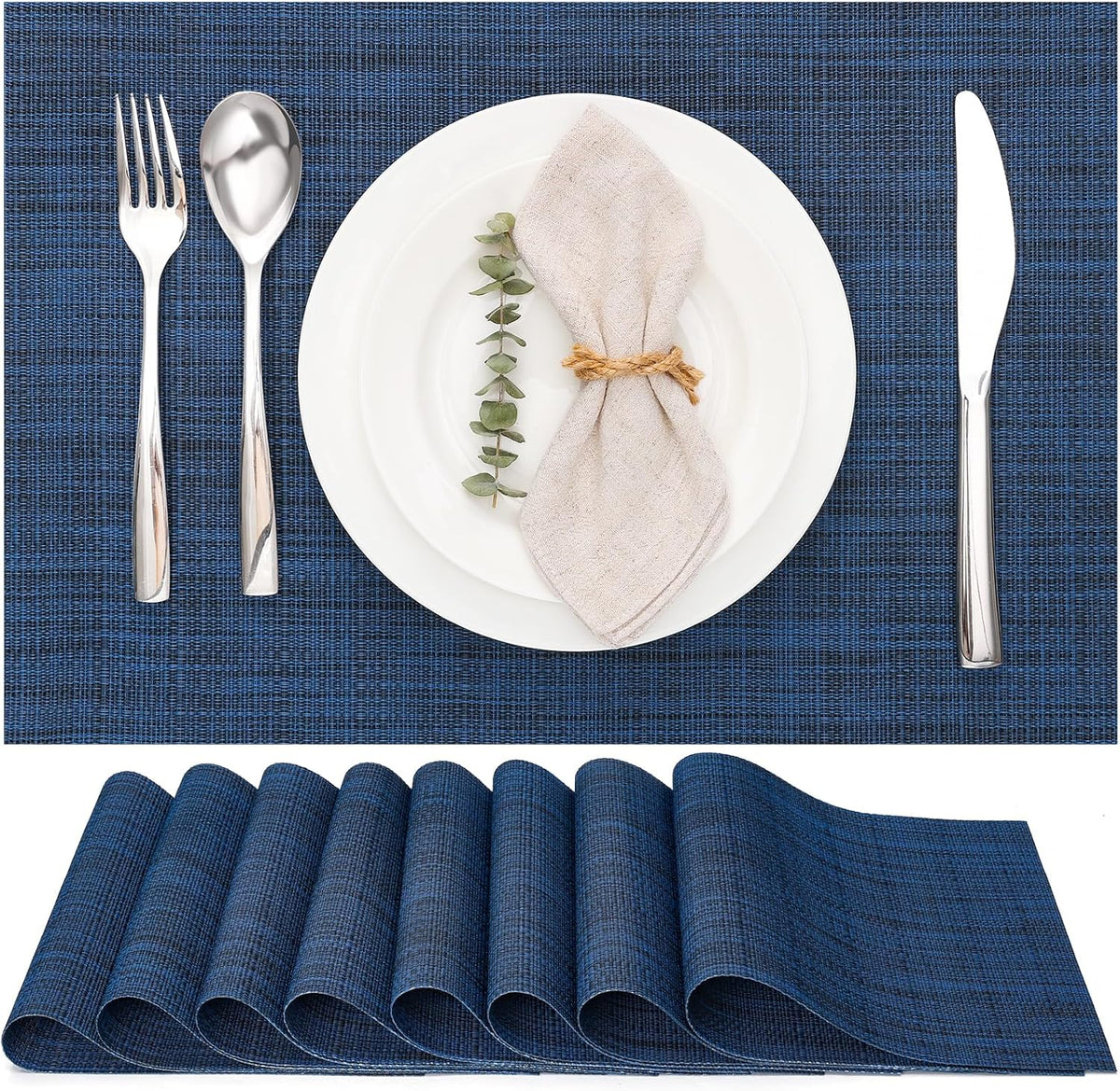 Myir JUN Placemats Set of 8, Vinyl Woven Placemats Place Mats Indoor Set of 8 Washable Table Mats