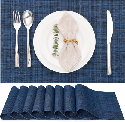 Myir JUN Placemats Set of 8, Vinyl Woven Placemats Place Mats Indoor Set of 8 Washable Table Mats