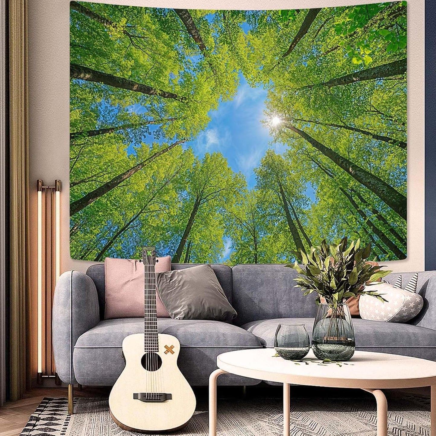 AMM Nature Forest Tree Celling Tapestry Lush Green Treetops Sunlit Tapestry for Bedroom Aesthetic