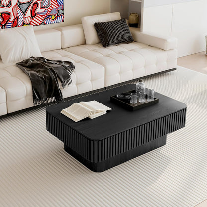 Lift Top Coffee Table with Storage, Solid Wood Coffee Table with Adjustable Height, Fluted Center