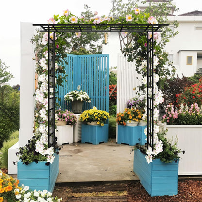 Metal Garden Arch Arbor Trellis Climbing Plants Outdoor Black Flat Top or Arch, Adjustable Width