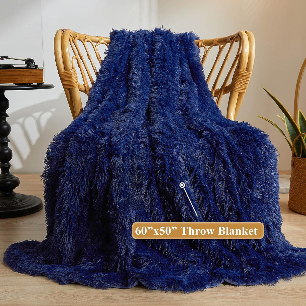 XeGe Luxury Faux Fur Throw Blanket, Blue Soft 50x60 Fluffy Blanket Throw, Shaggy Plush Decorative