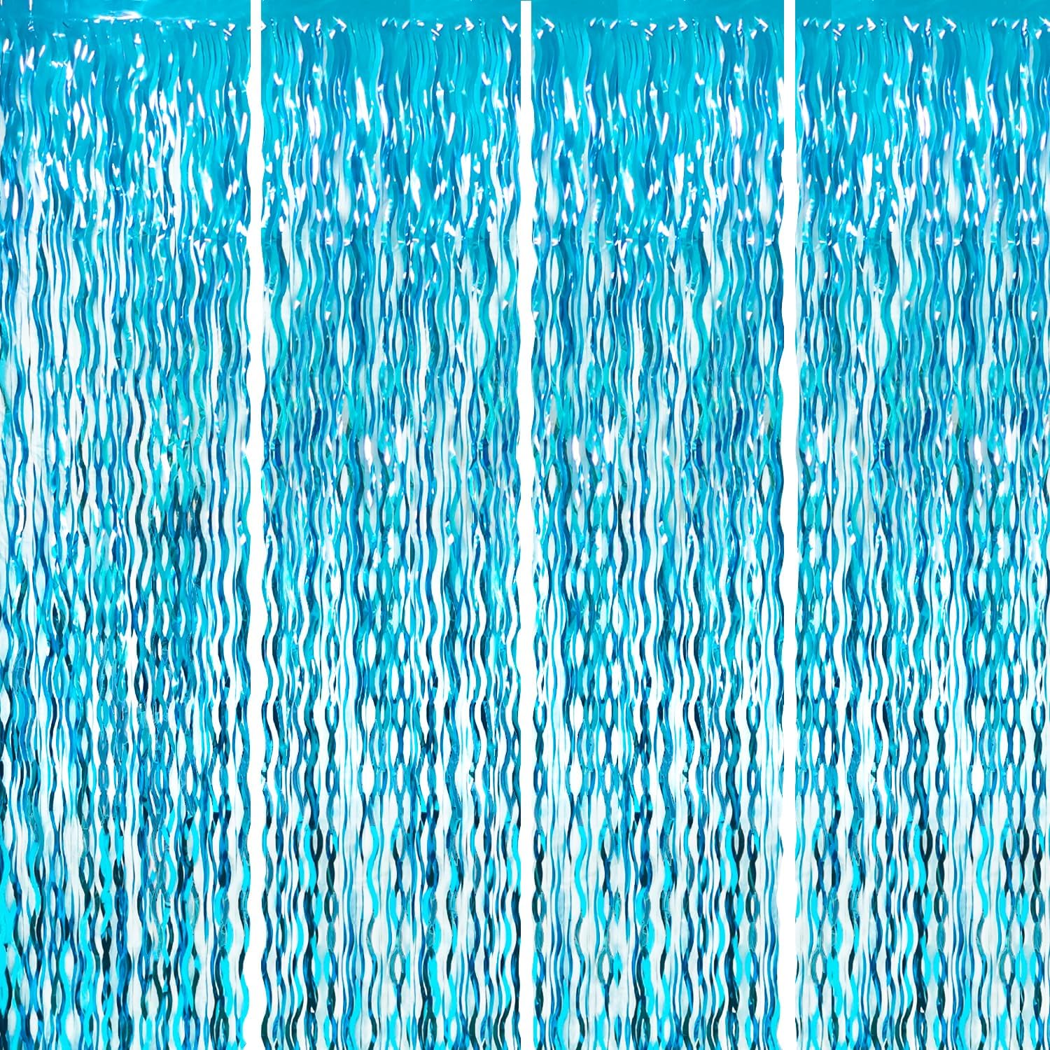 Goer Metallic Tinsel Foil Fringe Curtains for Party Photo Backdrop Wedding Decor (4 Pcs,Wavy Light