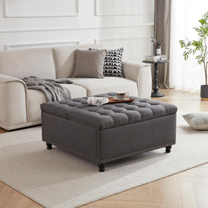 Tbfit Large Square Storage Ottoman Bench, Tufted Upholstered Coffee Table Ottoman with Lift Top &
