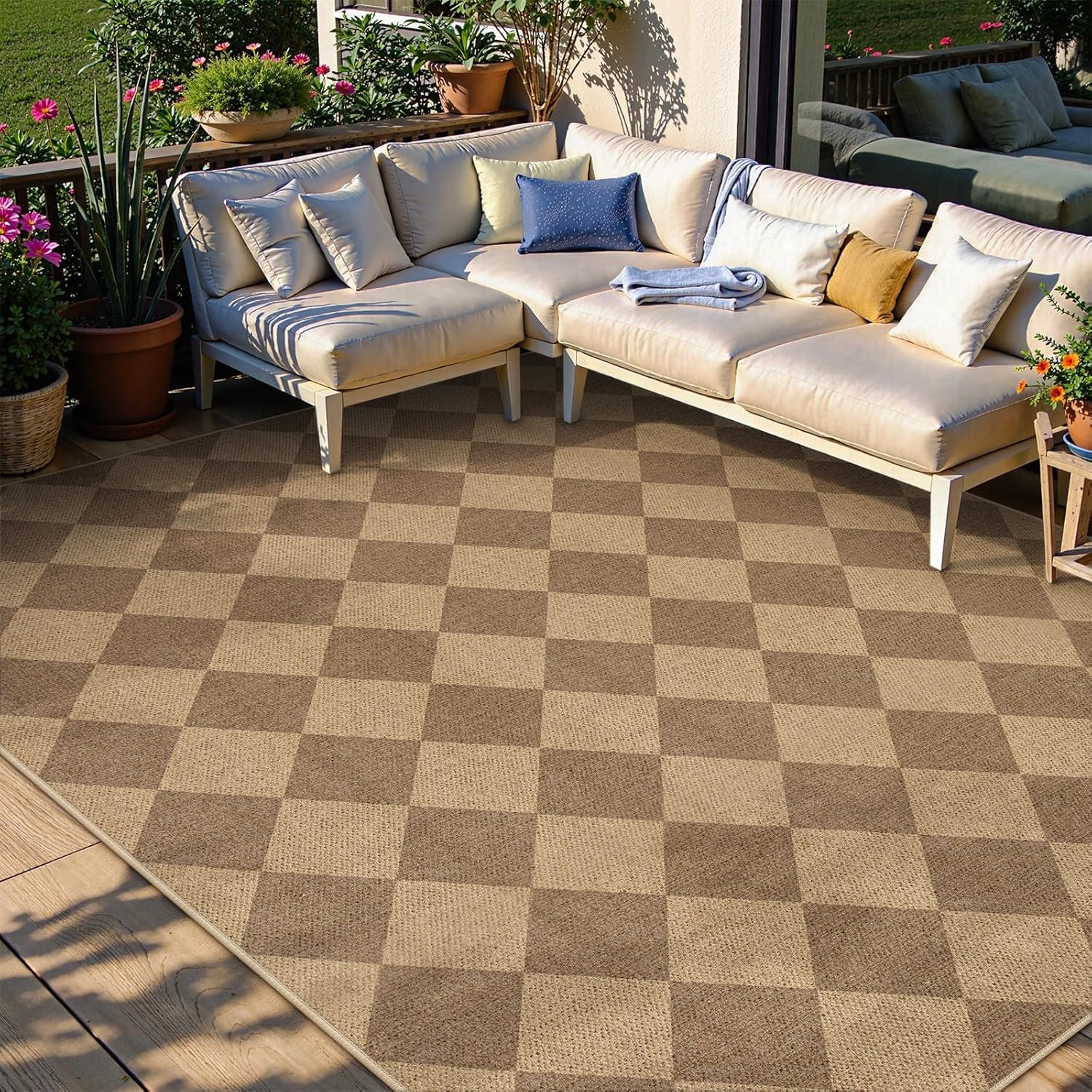 Lahome Checkered Easy Jute 6x9 Rug, Large Rugs for Living Room Dining Room Farmhouse Indoor Outdoor