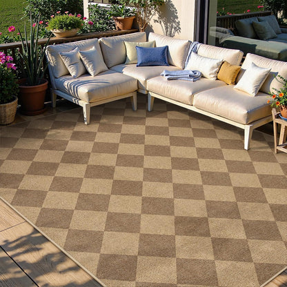 Lahome Checkered Easy Jute 6x9 Rug, Large Rugs for Living Room Dining Room Farmhouse Indoor Outdoor