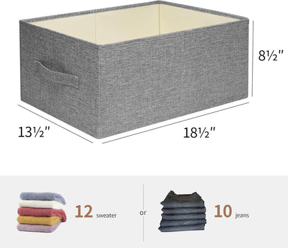 Linen Folding Storage Bins, 3 Pack Large Storage Baskets, Washable, Clothing Storage Bins with
